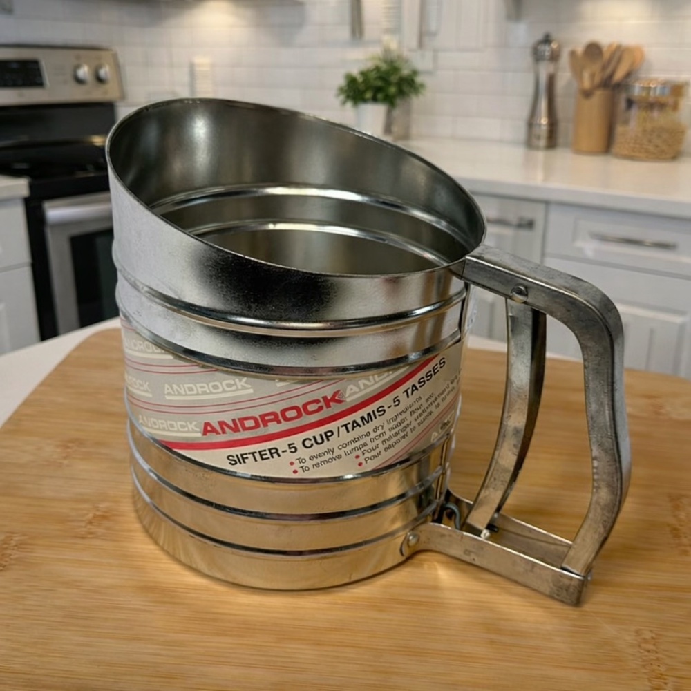 Vintage Androck 5-Cup Flour Sifter Stainless Steel Baking Tool